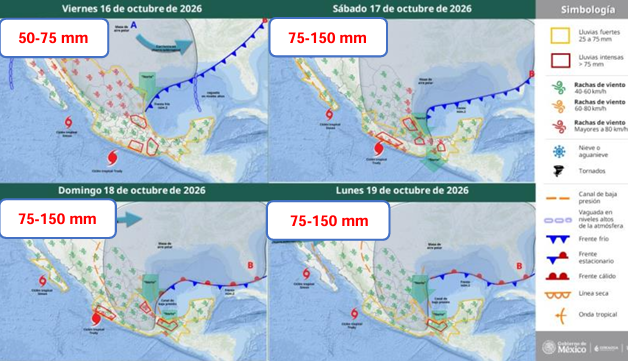 Prevén lluvias muy fuertes en Tabasco por frente frío 2